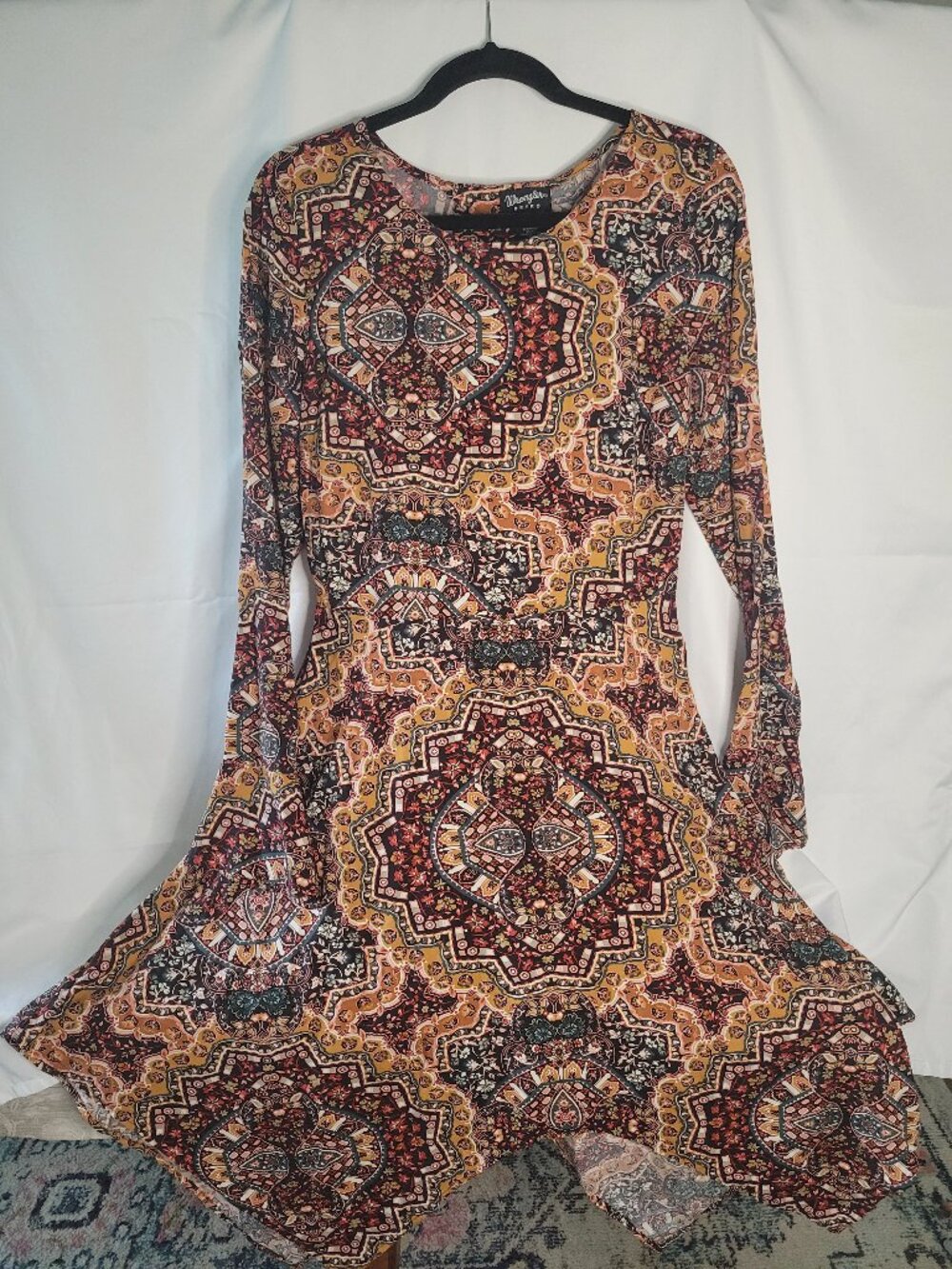 Wrangler Retro Boho Paisley Handkerchief Hem Dress Medium